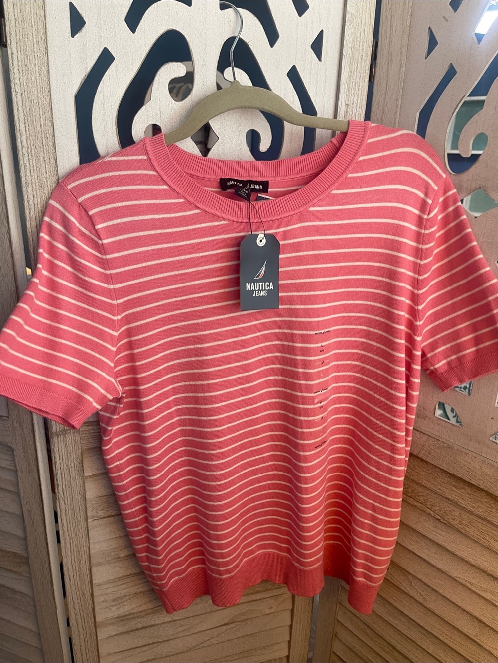 Nautica Jeans  Pink Striped Knit Top
